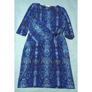 Calvin Klein Dress Size 12 Blue Waist Tie Sheath Animal Print Women's Workwear